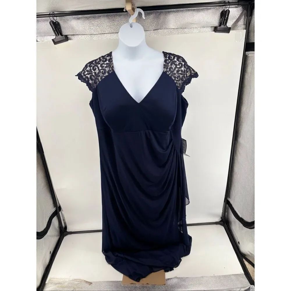 Xscape Women's Plus Size Lace-Shoulder Chiffon Blue Gown Size 22W XC184W